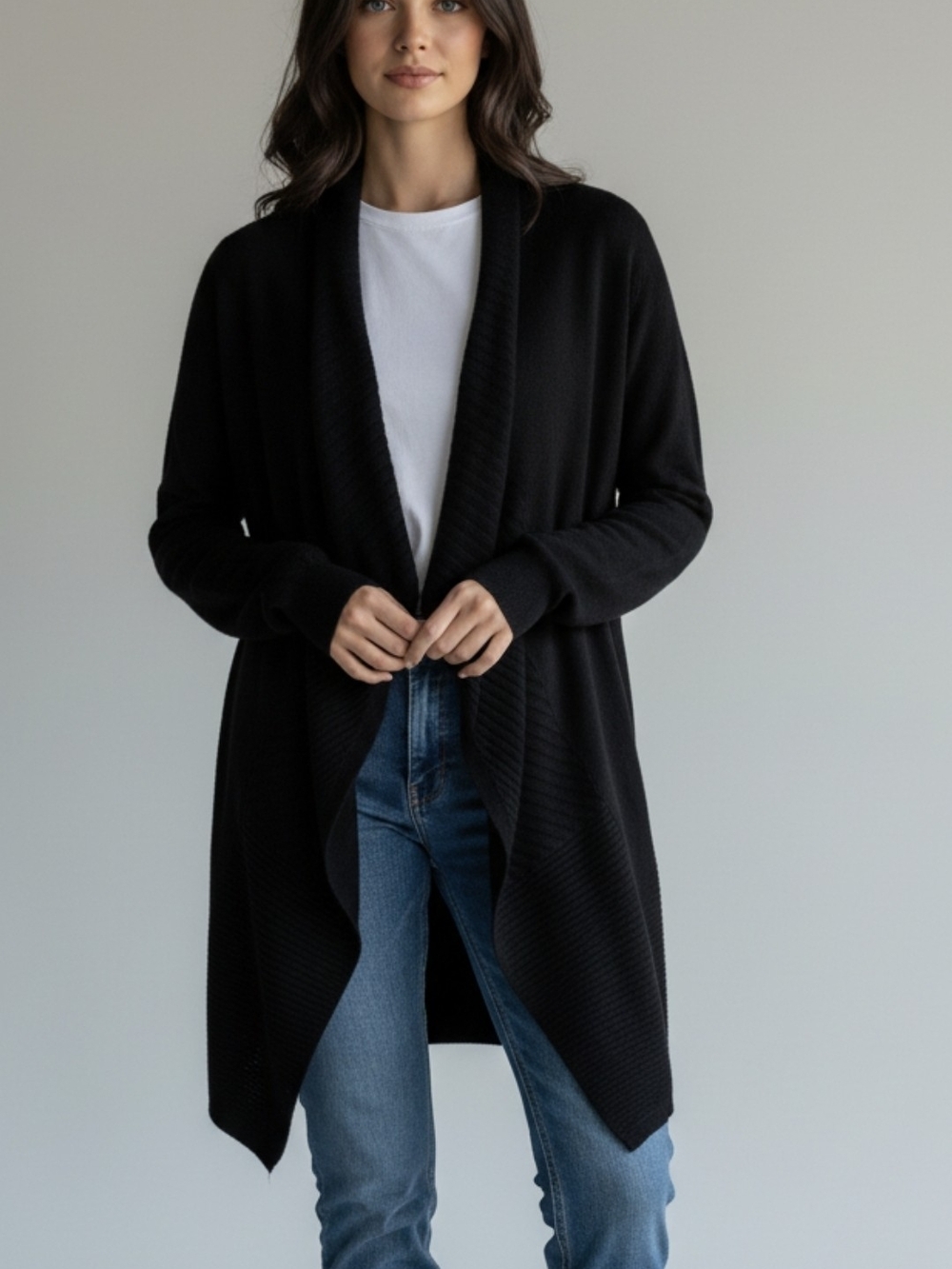 Black Open-Front Women's Cardigan Sweater